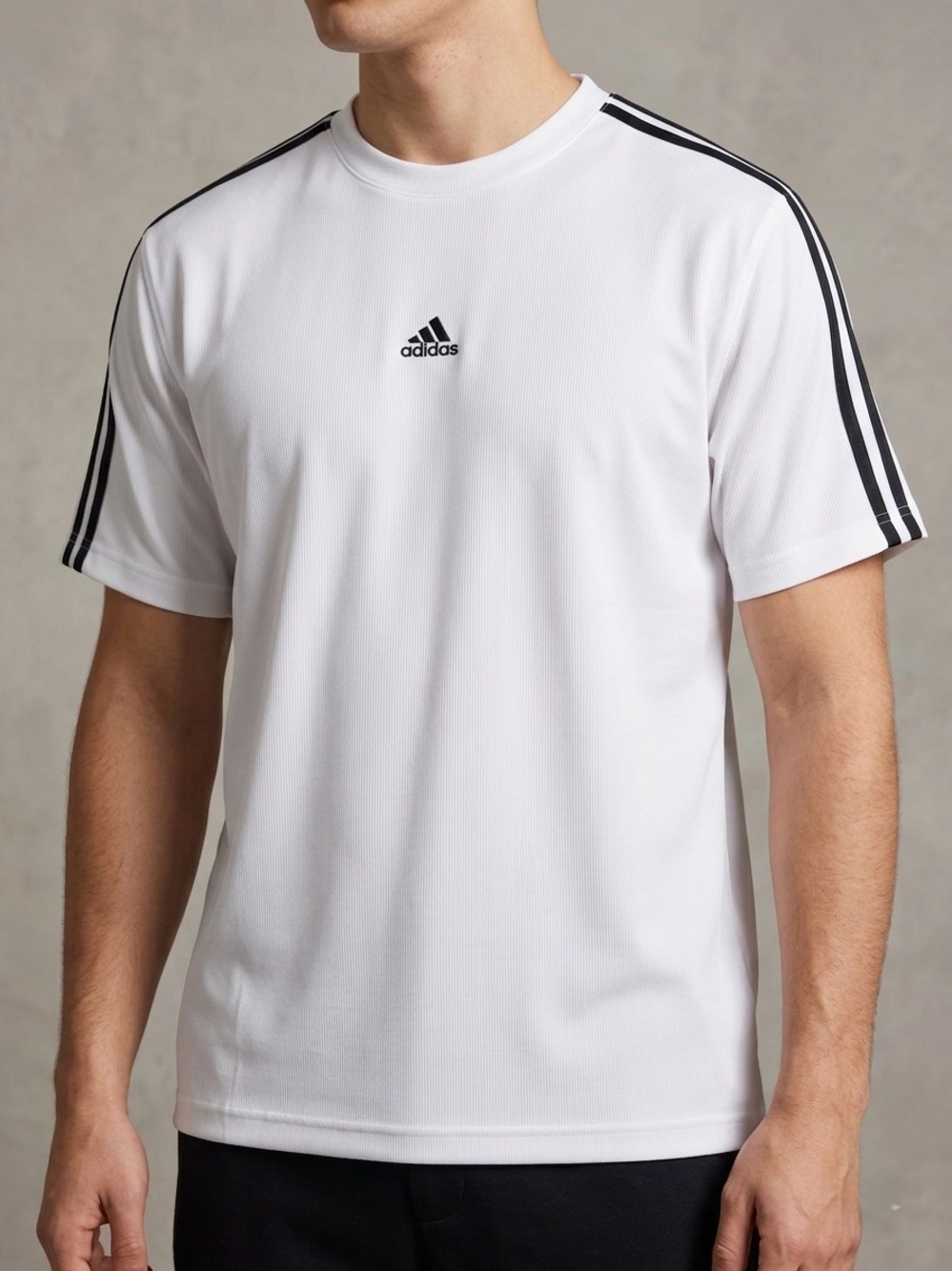 adidas White Short-Sleeve 3-Stripe Athletic Tee
